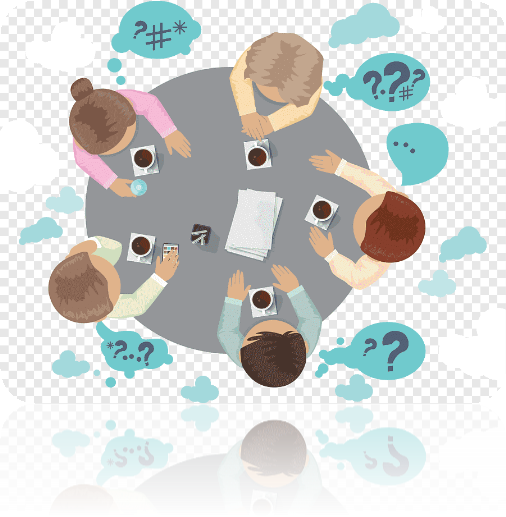 Five person sitting down beside table illustration, Meeting, The initial  group discussion., infographic, mammal png | PNGEgg